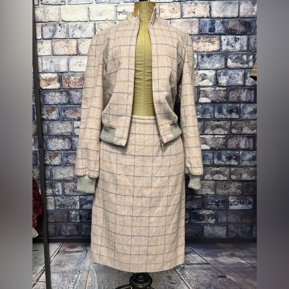 Les Copains Wool Cashmere Skirt Suit Set Jacket 42 6-8 M / Skirt  46 10 L - Picture 2 of 14